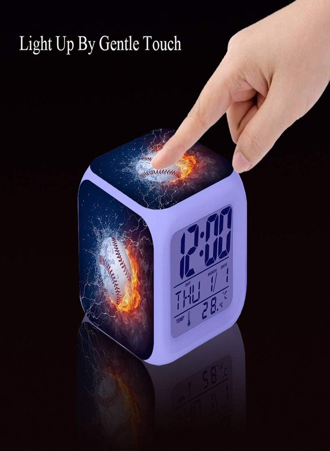 Cointone Led Alarm Clock Baseball Burning Sport Design Creative Desk Table Clock Glowing Electronic Colorful Digital Alarm Clock for Unisex Adults Kids Toy Birthday Present - Image 5